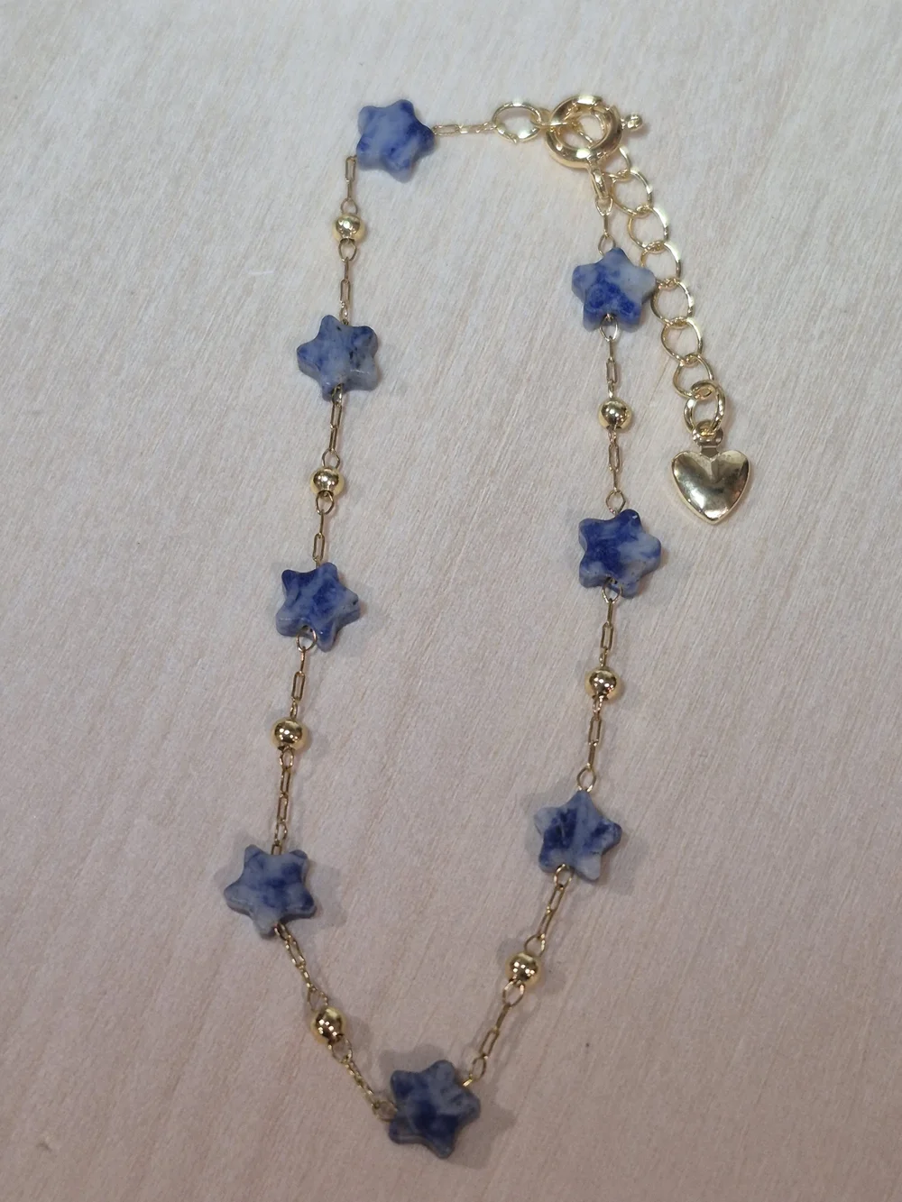 💙⭐️NEW💙⭐️ PRETTY!! SS Micro PaperClip Faceted BLUE DOT Nat.Stone StarBracelet